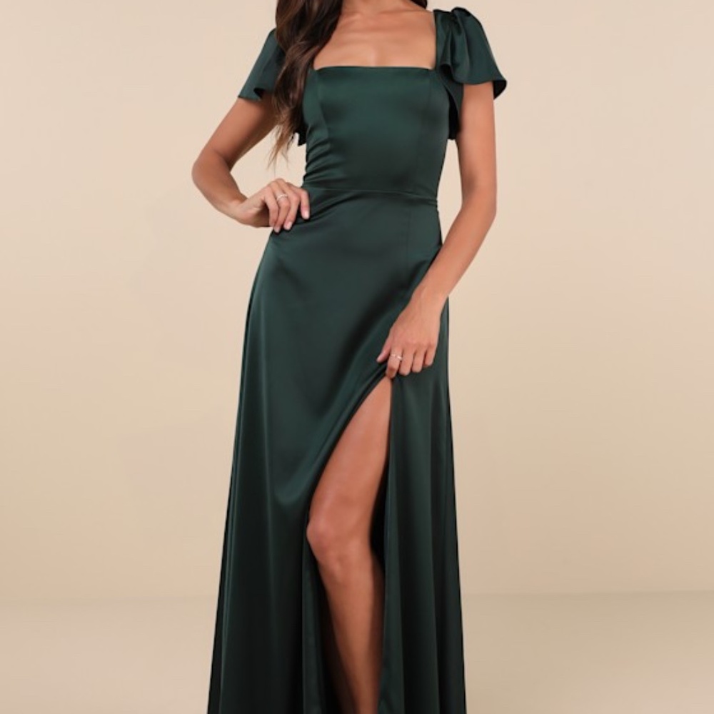 Lulus Ultimate Sweetness Emerald Green Satin Flutter Sleeve Maxi Dress - Size XS
